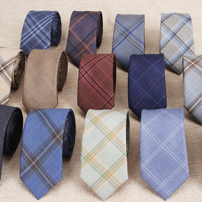 Stylish Men's Colorful Narrow Plaid Neckties Made of Cotton