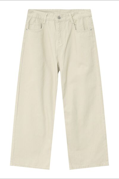 Men's Pocketed Wide-Leg Non-Stretch Basic Jeans