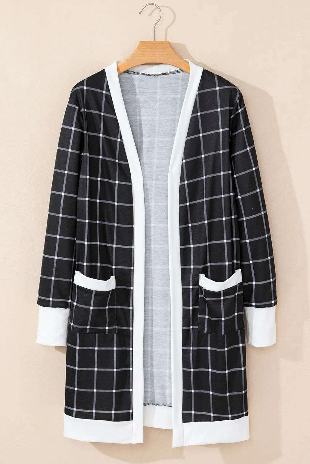 Stylish Plaid Long - Sleeve Open - Front Cover - Up for Women