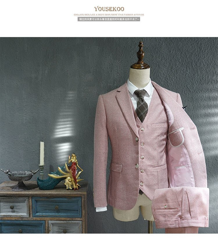 Stylish Men's Three-Piece British-Inspired Formal Suit for Business and Special Occasions