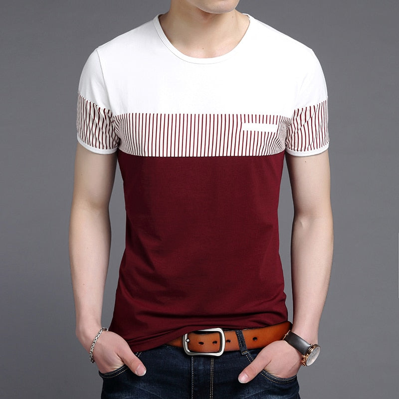 Stylish Men's Fashionable Round Neck Cotton-Spandex T-Shirt for Spring and Summer