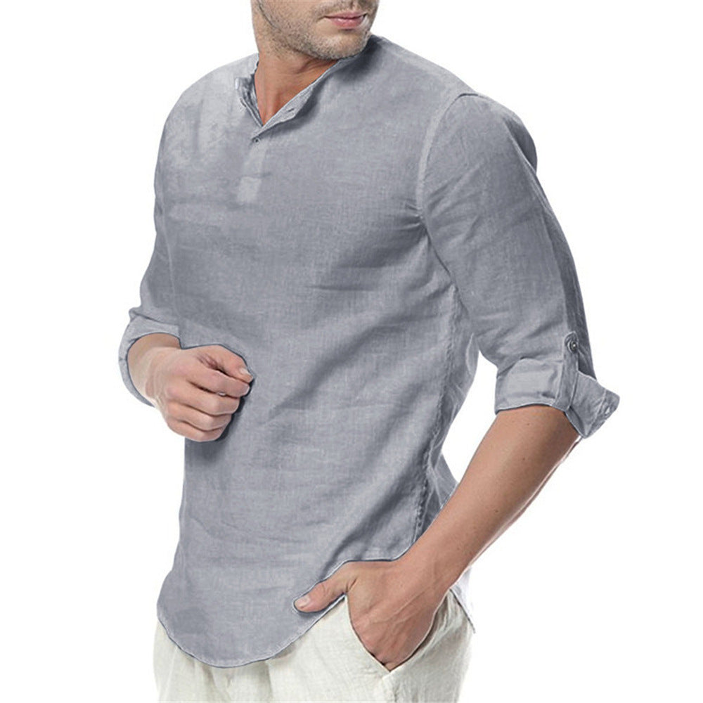 Men's Fashionable Form-Fitting Three-Quarter Sleeve Casual Shirt