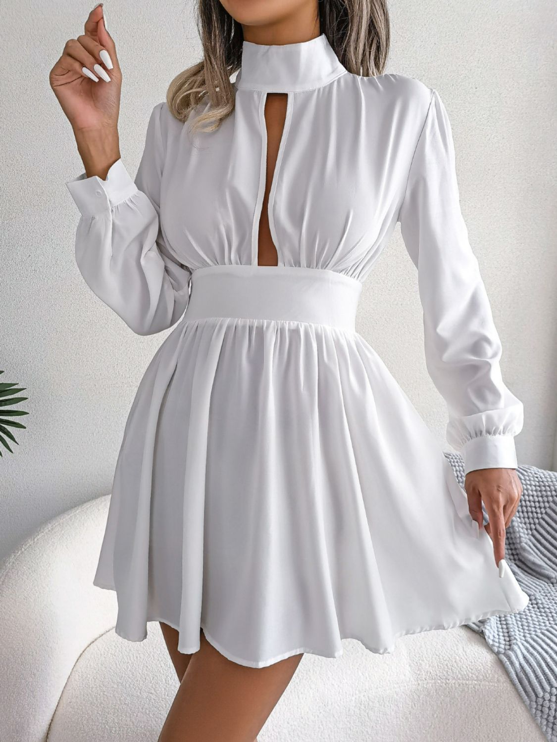 Stylish Cutout Turtleneck A-Line Casual Mini Dress for Vacation
