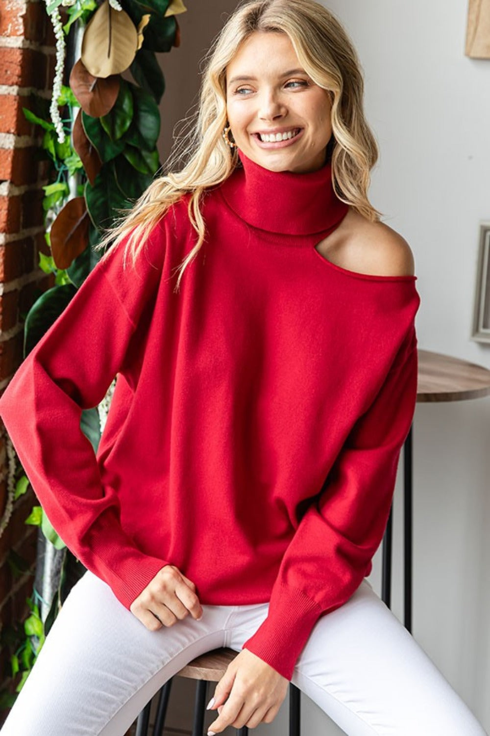 Stylish First Love Cut-Out Shoulder Turtleneck Women's Sweater for Fashionable Layering