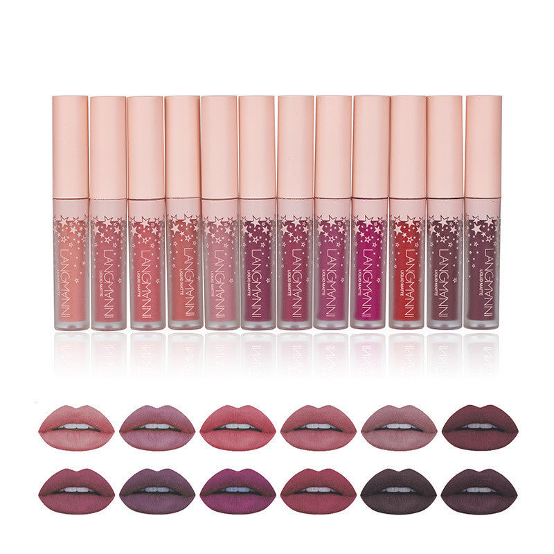 Non-Stick and Non-Fading Matte Lip Gloss Set with 12 Colors