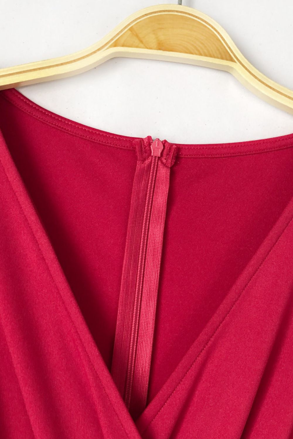Fashionable Solid Pattern Gathered Detail Surplice Neck Lantern Sleeve Women's Jumpsuit
