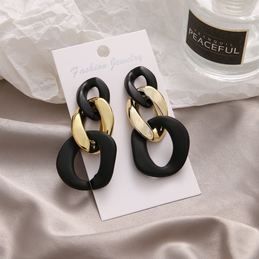Fashionable Geometric Drop Earrings for Women Made of Acrylic and Zinc Alloy in Black and Turquoise Colors
