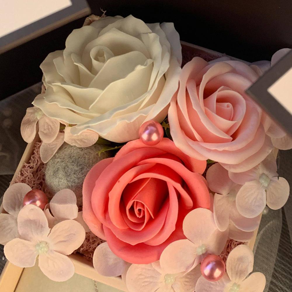 Pink Handmade Soap Flower Rose Lamp Gift Box for Christmas and Valentine's Day