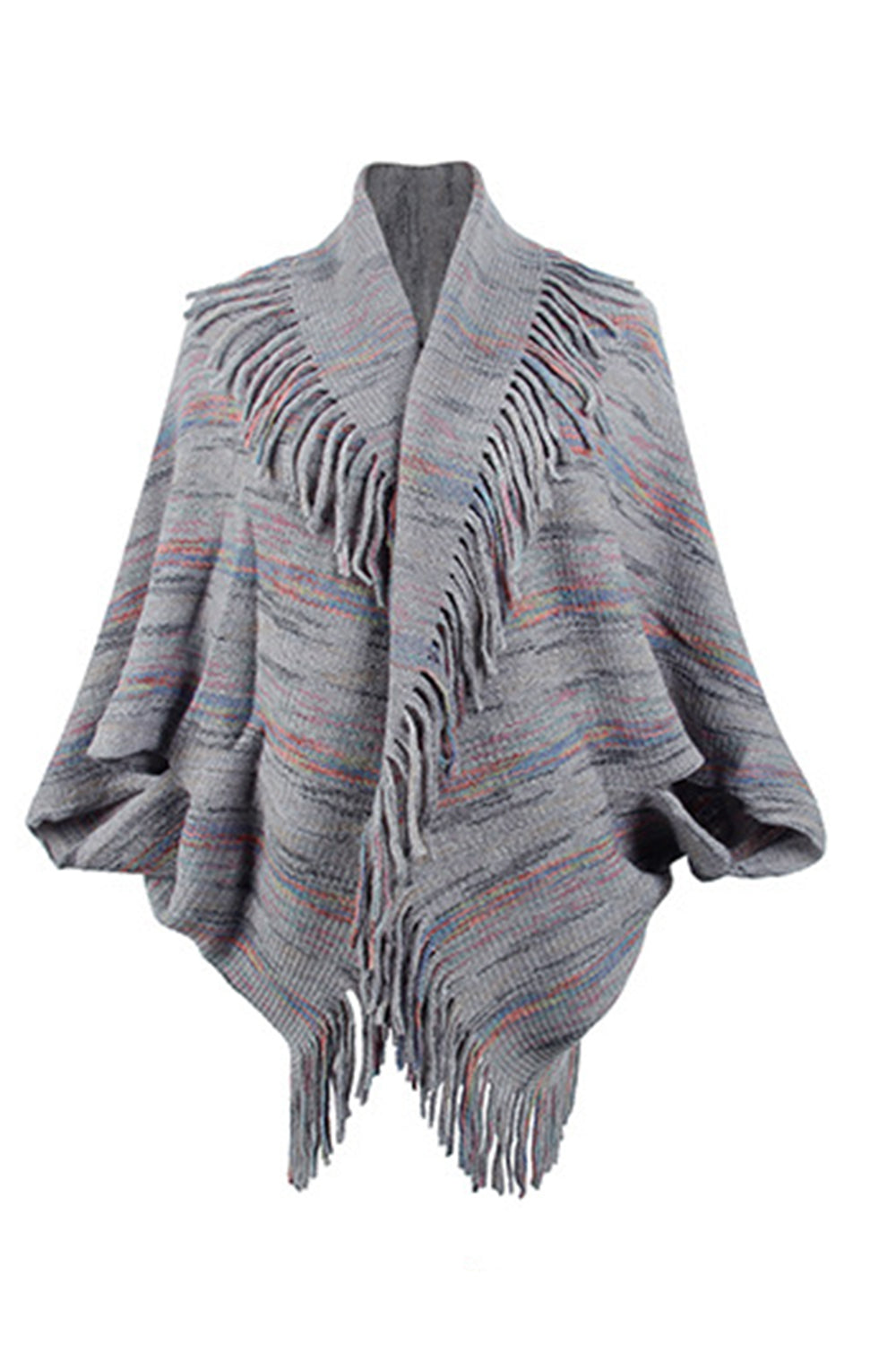 Printed Poncho with Stylish Fringe Detail