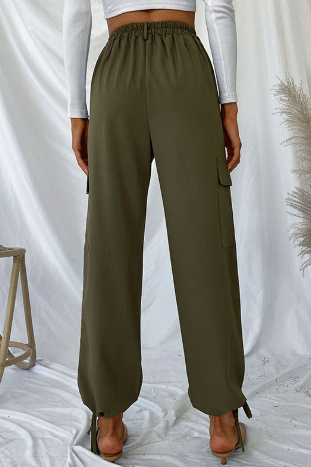 Long Regular Drawstring Ankle Solid Cargo Pants in 100% Polyester
