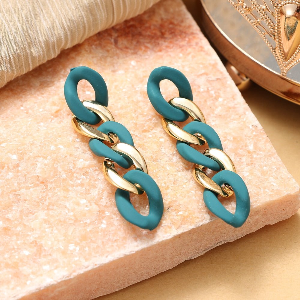 Fashionable Geometric Drop Earrings for Women Made of Acrylic and Zinc Alloy in Black and Turquoise Colors
