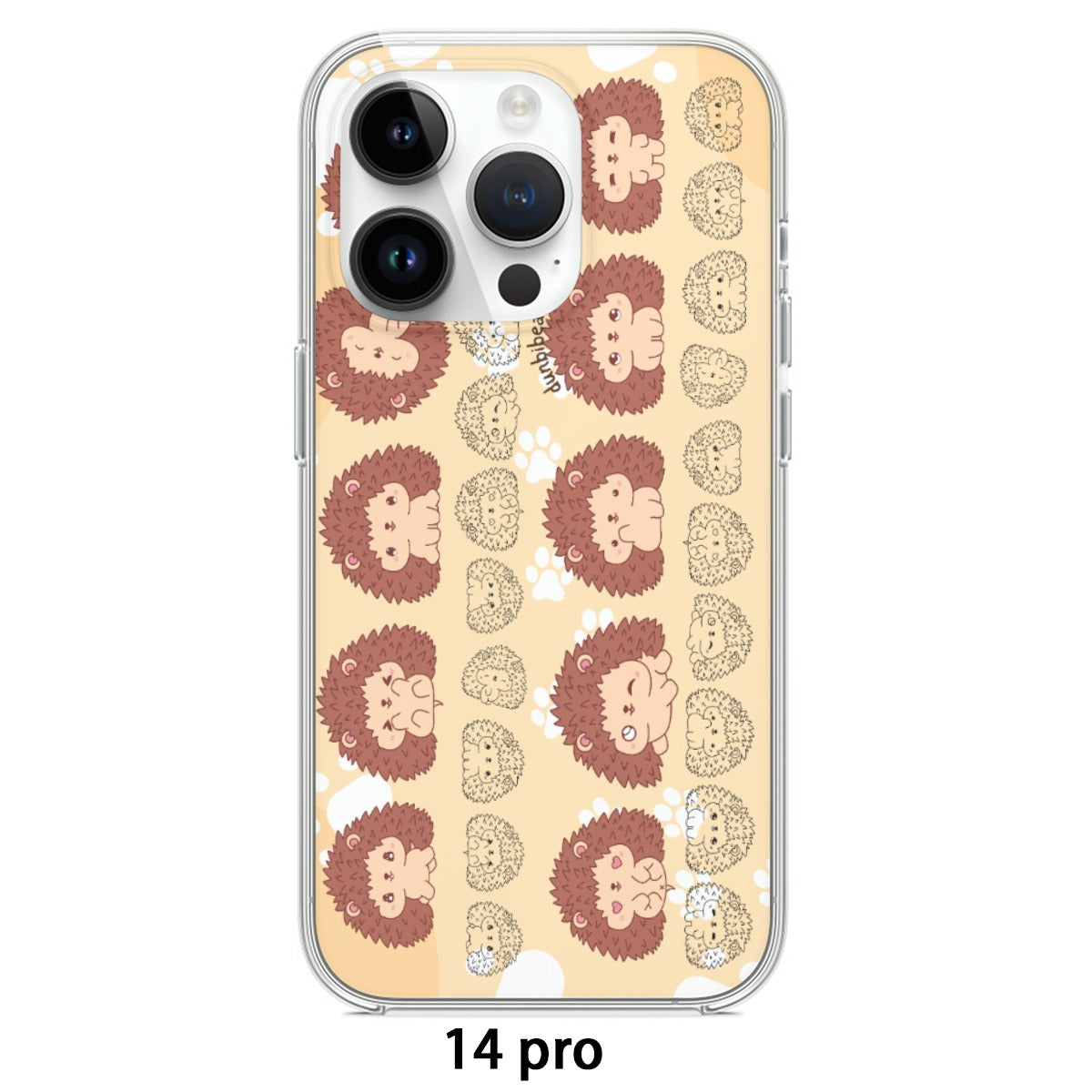 TPU iPhone 14 Series Mobile Phone Case Featuring Adorable Hedgehog, Kawaii Baby Animals, Paw Prints in Brown and White Colors (Designed by Dunbi)