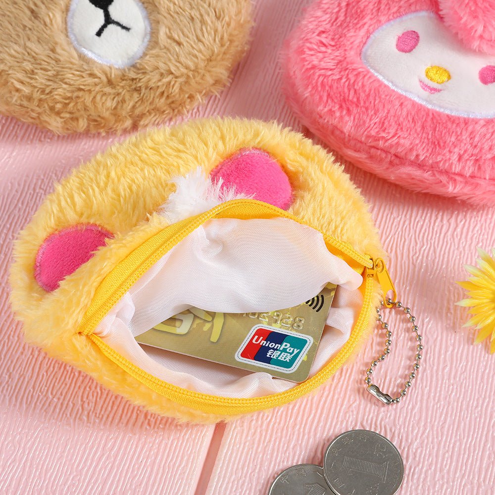 Adorable Cartoon Plush Cat and Bear Coin Bag Pendant for Children
