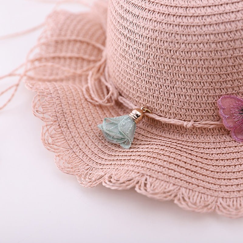Girls' Summer Straw Hat with Butterfly Pattern and Matching Accessory Bag (Sold Individually)