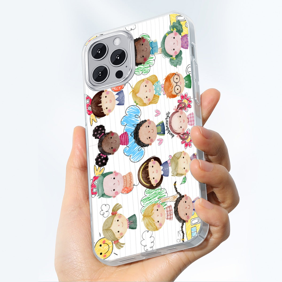 TPU Mobile Phone Case for iPhone 14 Series | Featuring Designs of Kids, Notebook, Rocket, Sun, Smiley, School Bus, Tree, Flowers, Hearts, Clouds, Nature, Ideal for Children, Boys, Girls, and Friendship (Designed by Dunbi)