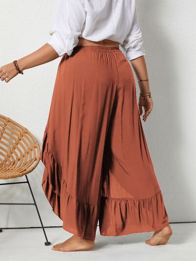 Stylish Plus Size Wide Leg Pants with Ruffled Design