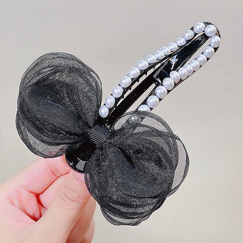 Stylish Fashionable Mesh and Artificial Pearl Decorated Acrylic Hair Clip for Women