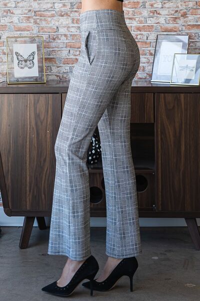 Heimish Full-Size Checkered Flare Trousers with a Wide Elastic Waistband, Suitable for Plus Sizes