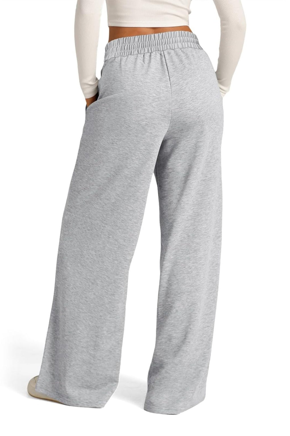 Fashionable Drawstring Elastic Waist Wide Leg Polyester Pants for Comfortable Wear