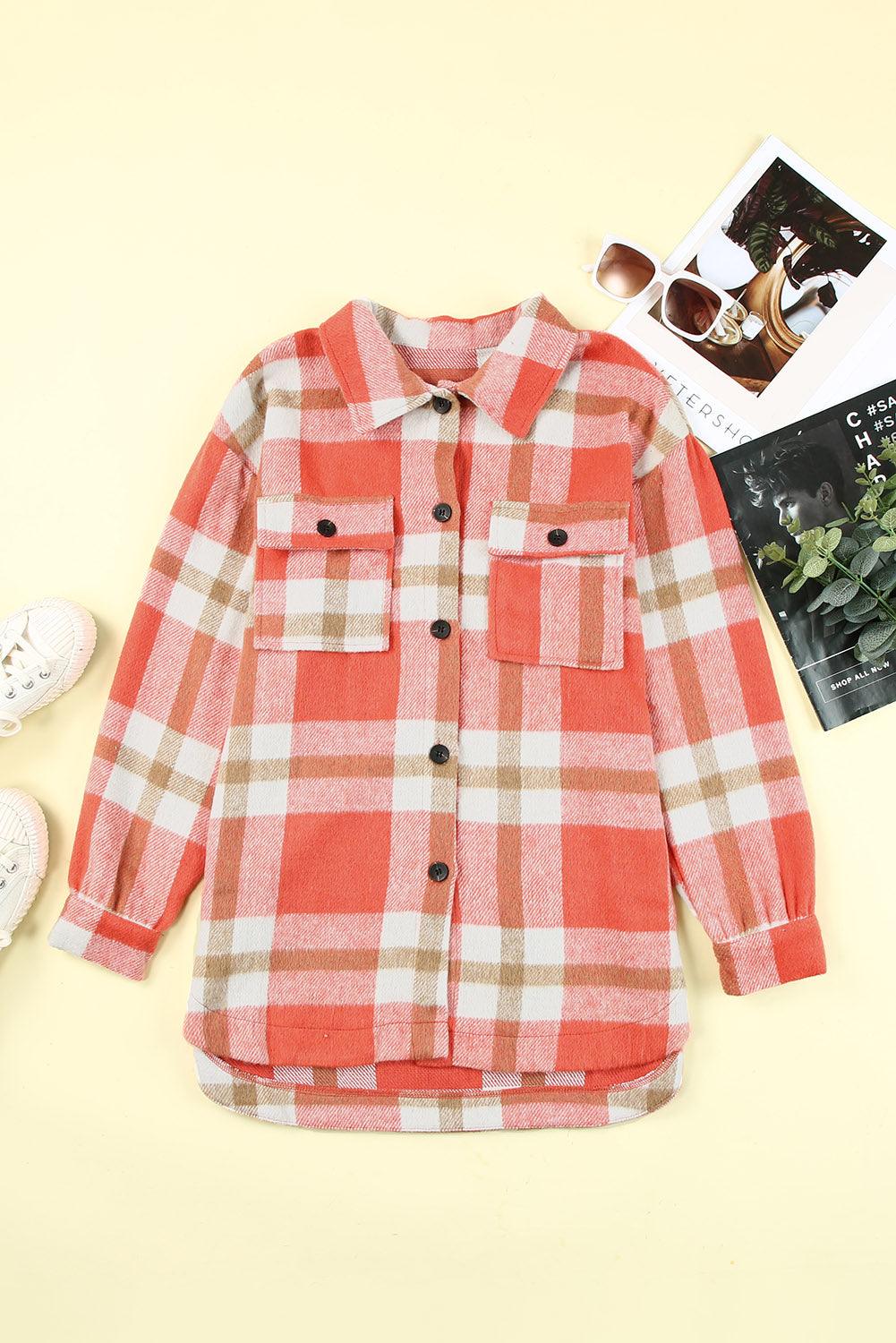 Casual Plaid Dropped Shoulder Pocket Buttoned Shacket for Everyday Wear