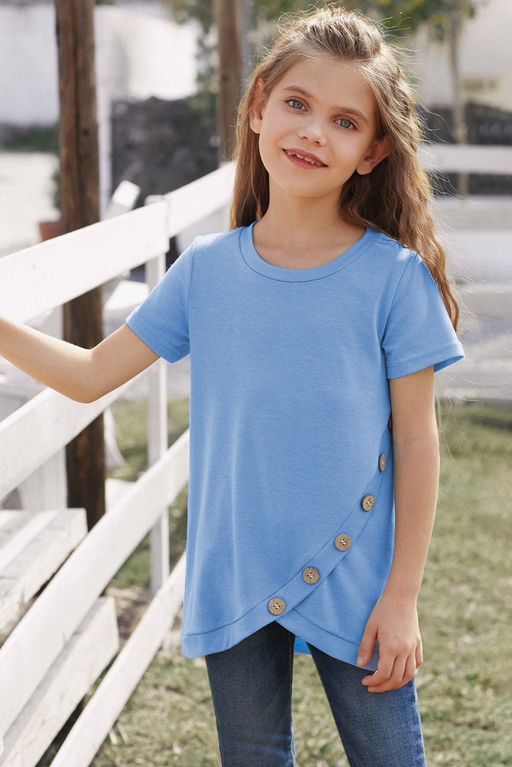 Stylish Girls' Summer Buttoned T-Shirt with Tulip Hem