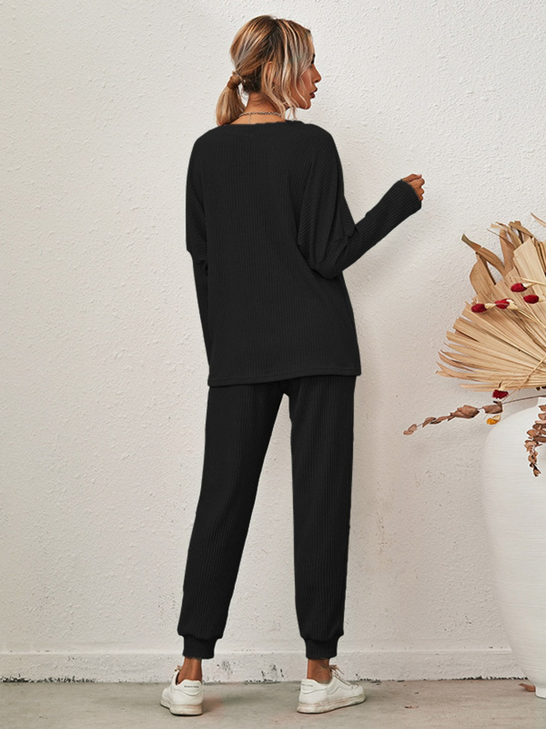 Full-Size Casual Round Neck Dropped Shoulder Top and Joggers Two-Piece Lounge Set