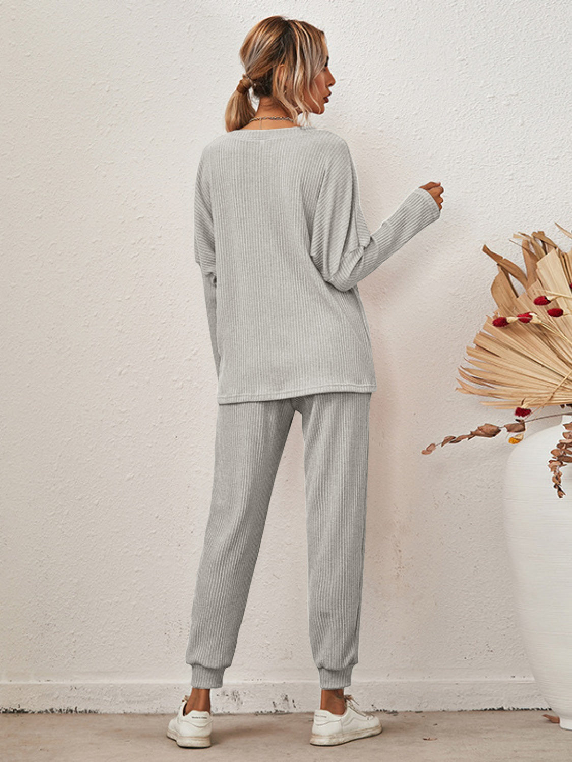 Full-Size Casual Round Neck Dropped Shoulder Top and Joggers Two-Piece Lounge Set