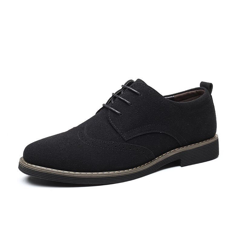Men's Premium Cow Suede Leather Oxford Style Brogue Dress Shoes for Spring and Autumn