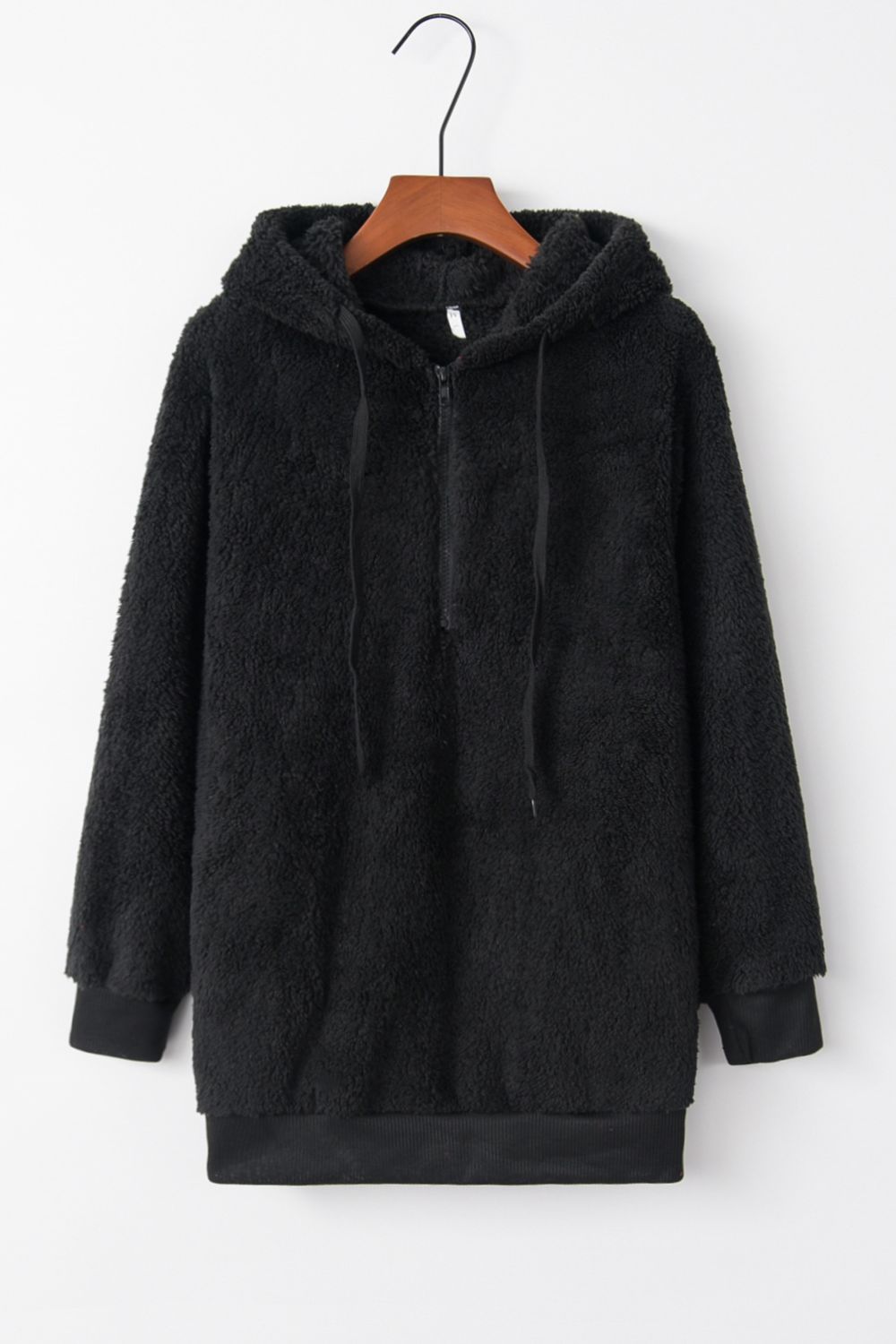 Full-Size Teddy Quarter-Zip Hoodie with Drawstring and Pocket