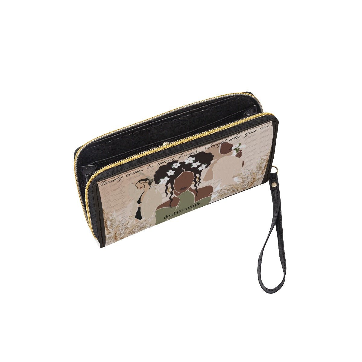 Stylish Black Long Wallet with Hand Strap for Muslim Asian Women by Dunbi