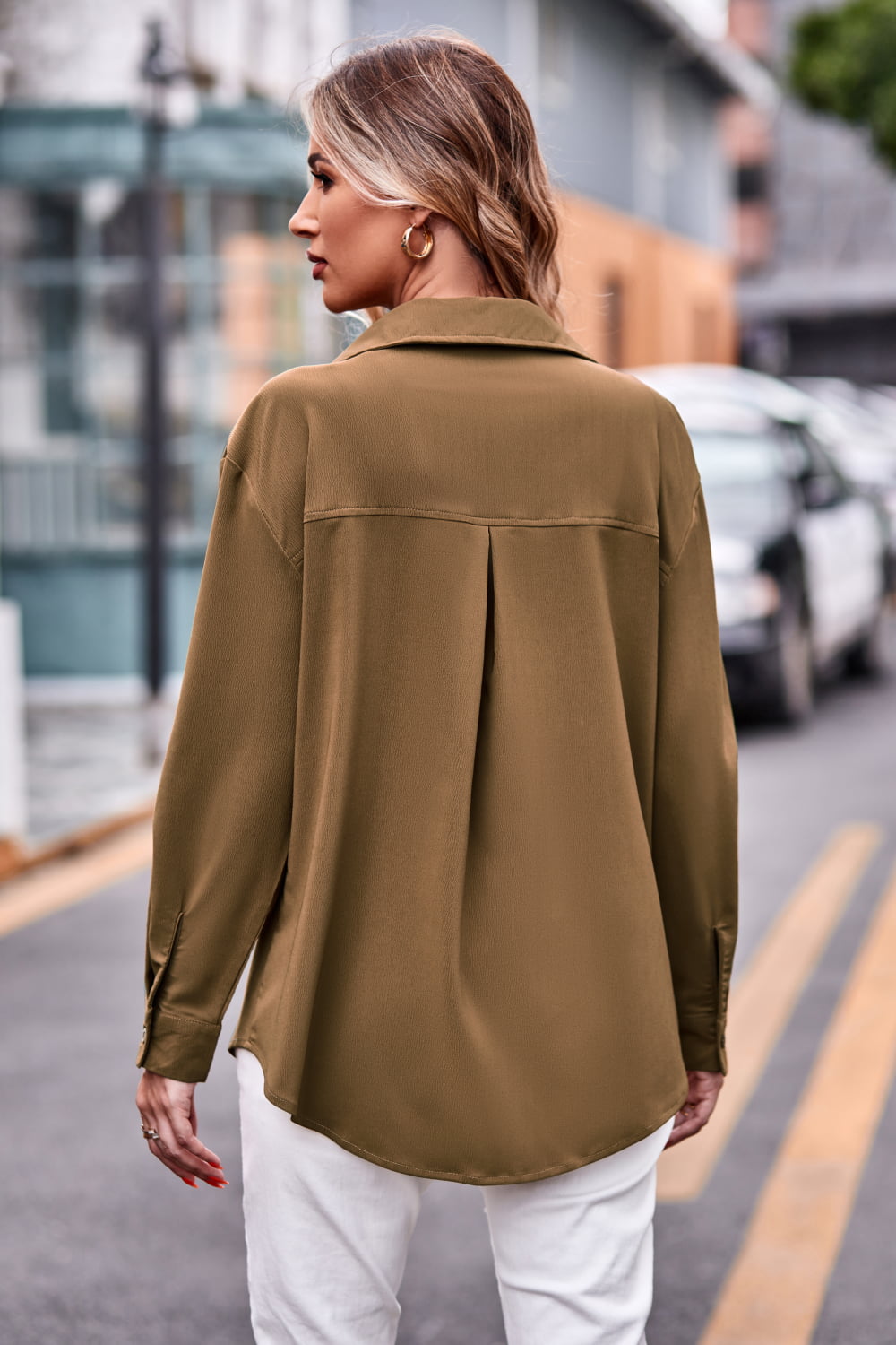 Casual Longline Dropped Shoulder Shirt with Functional Pockets