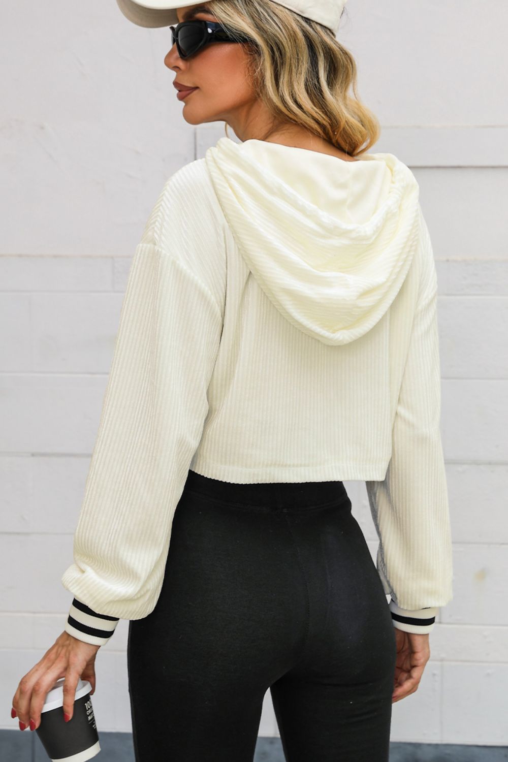 Opaque Drawstring Long Sleeve Drop Shoulder Hoodie