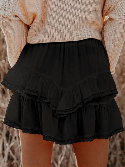 Charming Lace - Trimmed Layered Viscose Skirt