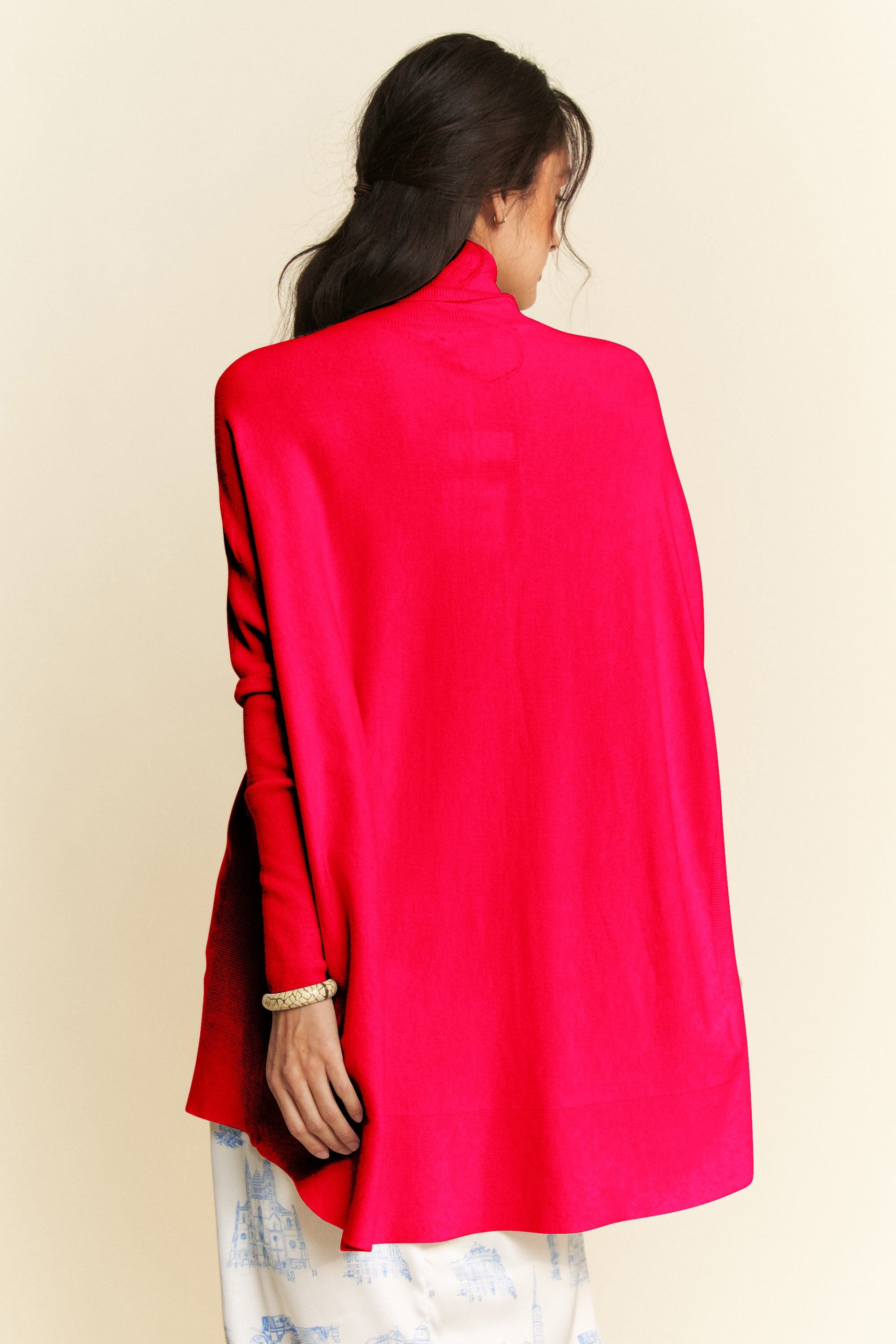 Davi & Dani Fashionable High-Low Turtleneck Long Sleeve Knitted Women's Top