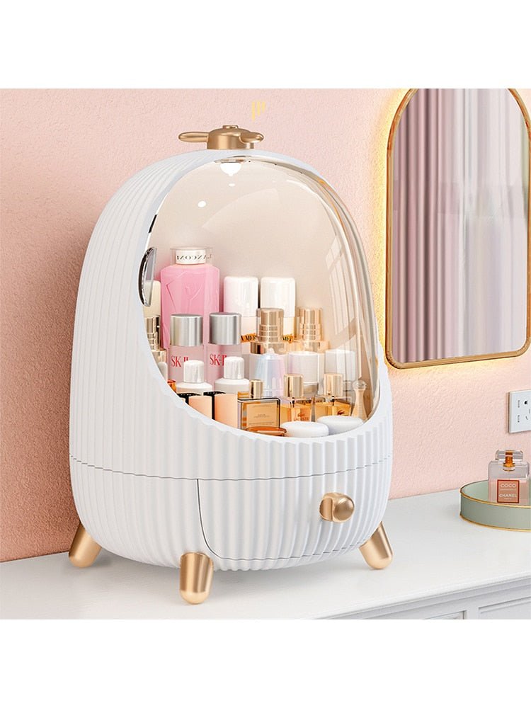 High-End Quality Makeup Storage Case with LED Lighting and Fan - A Modern Desktop Make Up Organizer Drawer for Skincare, Lipstick, and Cosmetics Beauty Box