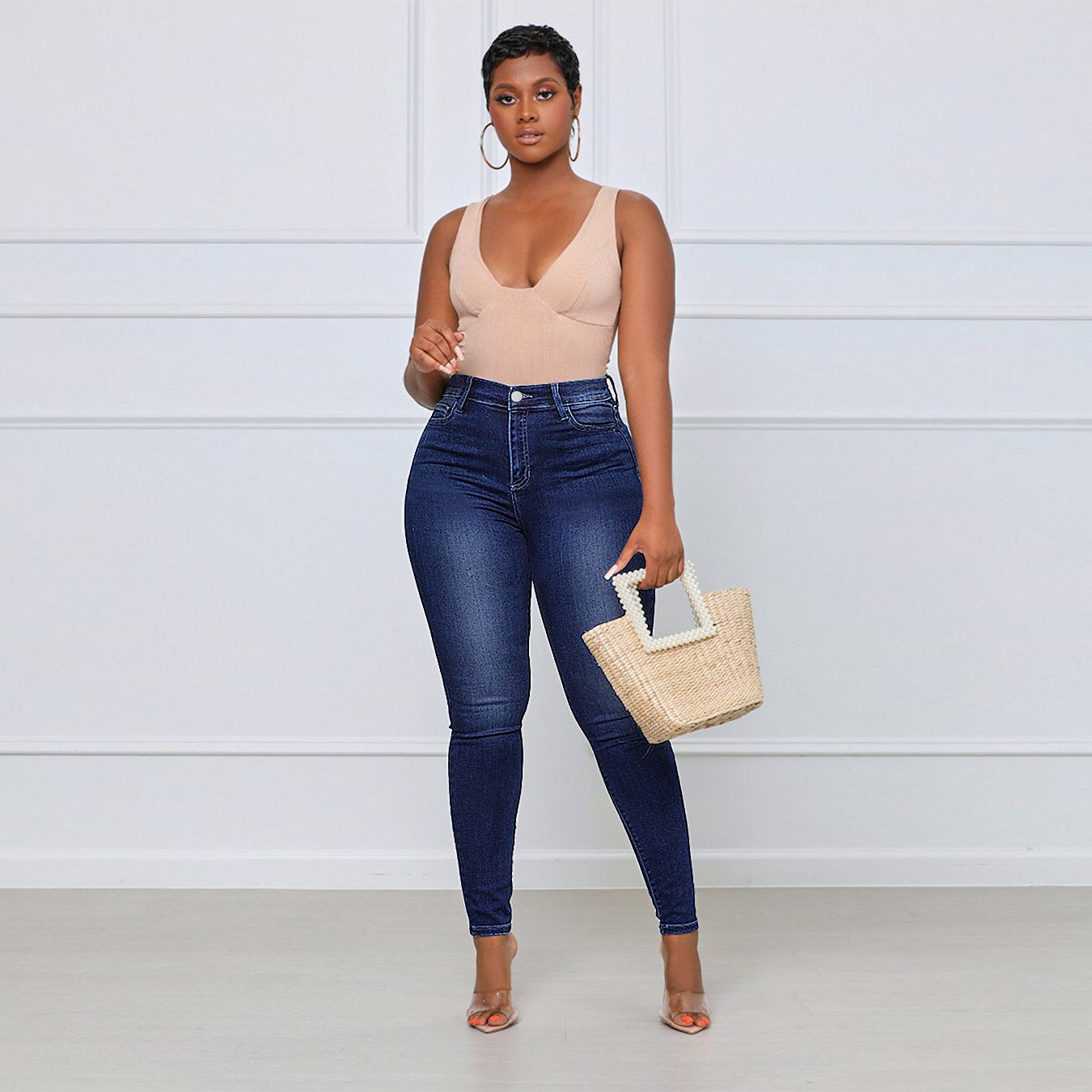 Women's Plus Size High Elasticity Street Hipster Pencil Jeans