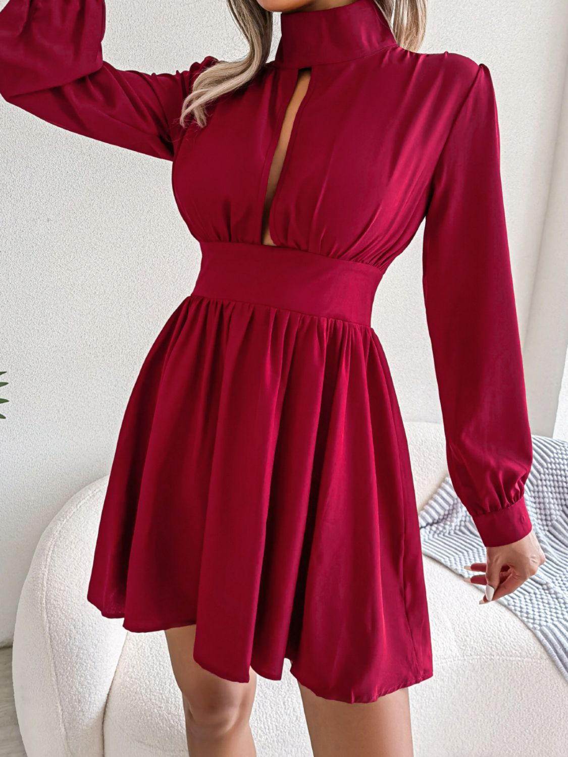 Stylish Cutout Turtleneck A-Line Casual Mini Dress for Vacation