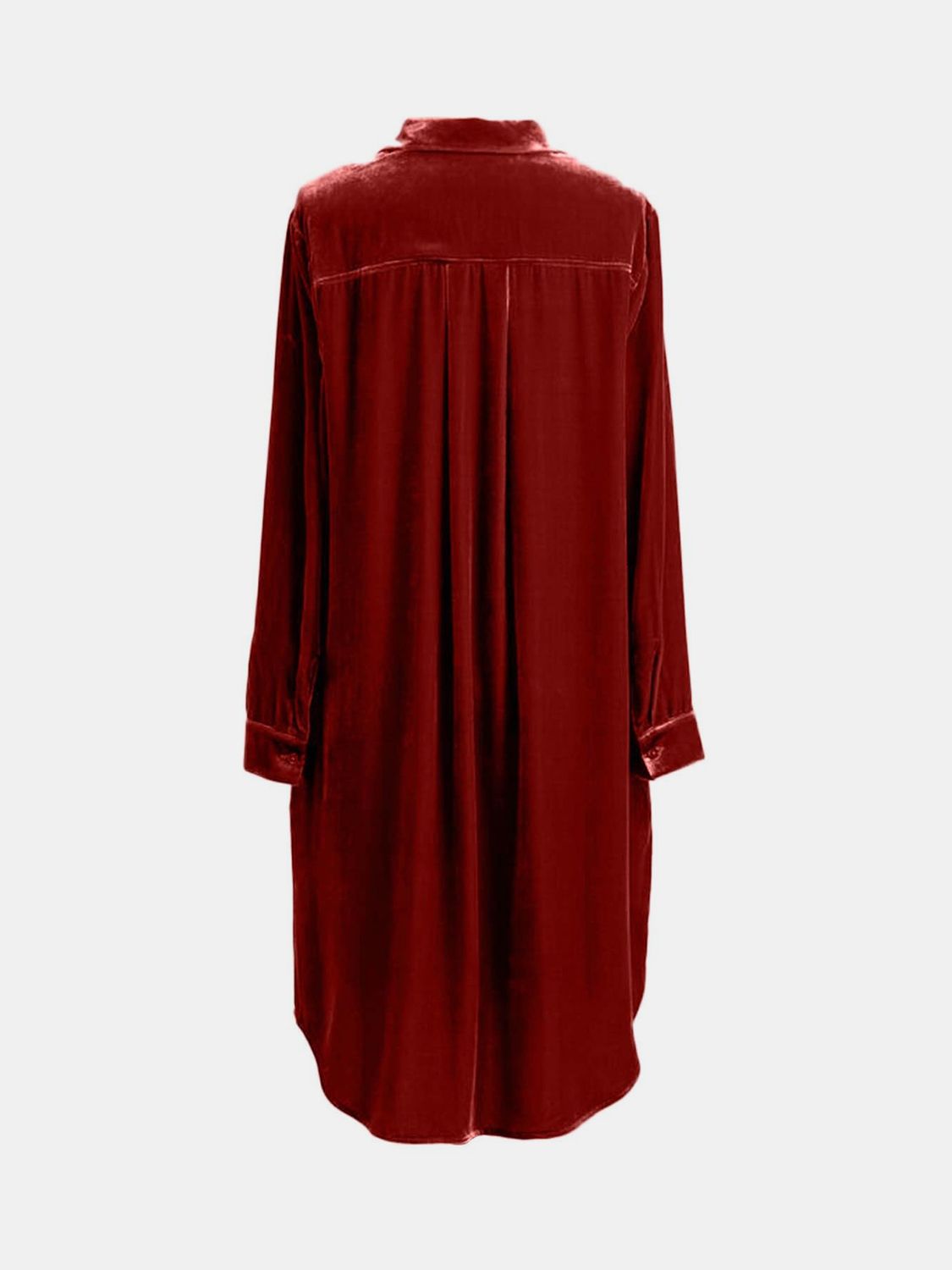 Long Sleeve High-Low Button-Up Knee-Length Opaque Dress with Pockets
