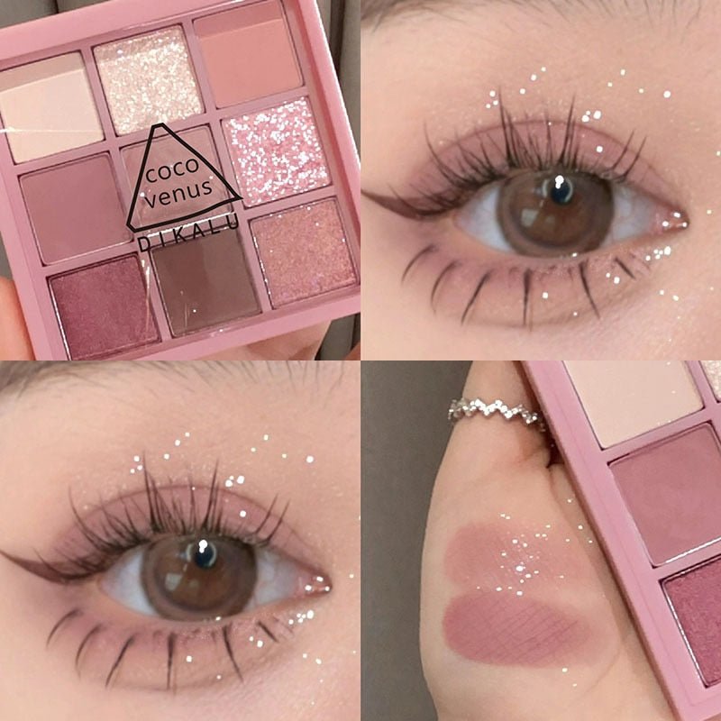 DIKALU Premium Nine - Color Eyeshadow Palette with Rose Pink Hues, Featuring Pearly, Matte, and Glittery Eye Shadows for Stunning Eye Pigments