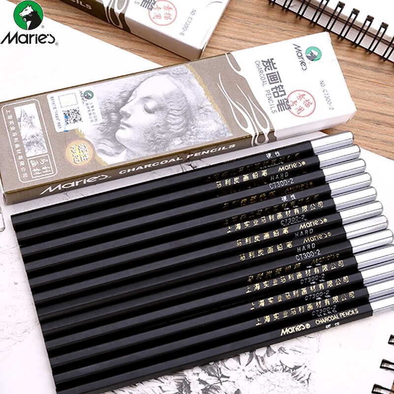 Marie's Charcoal Sketch Pencils: Soft, Medium, Hard for Art & Office Use