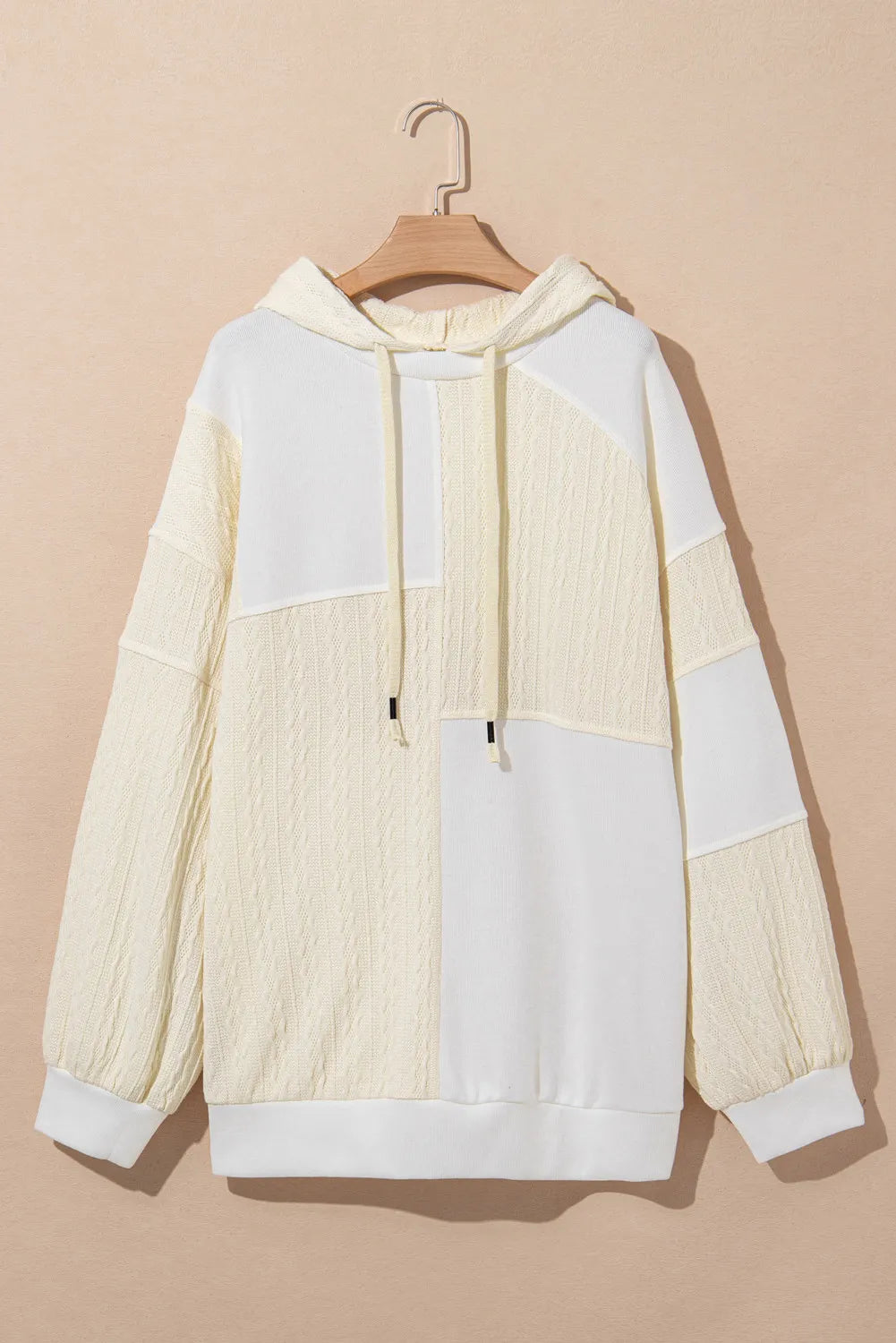 Oversized Drawstring Color - Blocked Long - Sleeve Hoodie for Plus Sizes