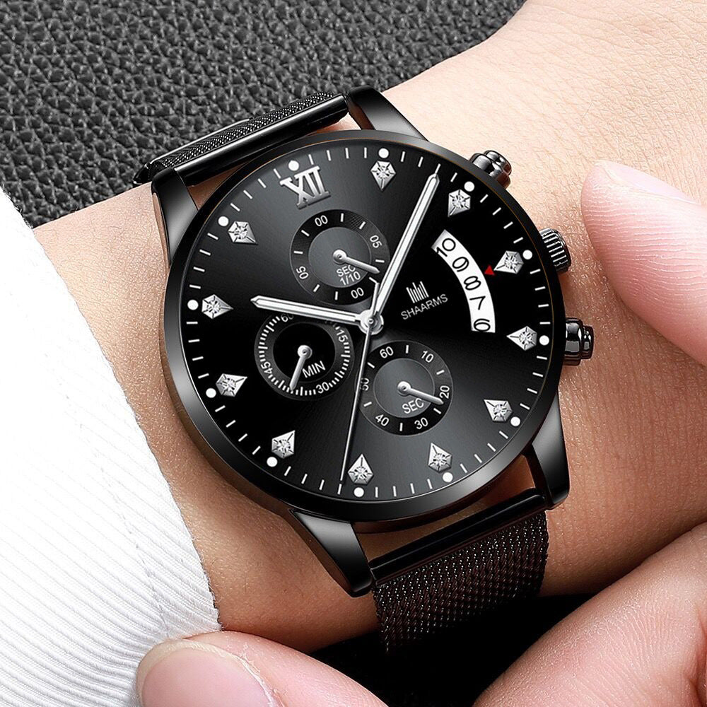 Men's Casual Roman Quartz Alloy Calendar Wristwatch