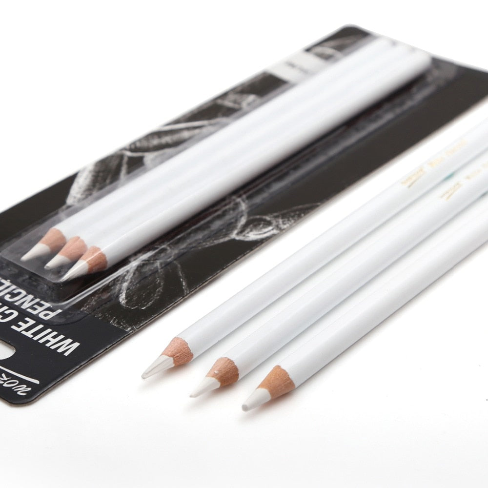 Professional 3-Piece White Standard Charcoal Pencils Set for Art, School, and Office