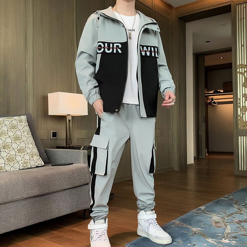 Trendy Men's Fashionable Jogging and Workout Two - Piece Casual Tracksuit Set with Jackets and Pants