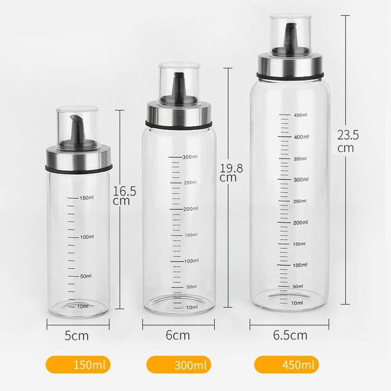 Practical and Leak-Proof High Borosilicate Glass Condiment Bottles for Kitchen - Ideal for Oil, Vinegar, and Soy Sauce in 150ml, 300ml, and 450ml Sizes