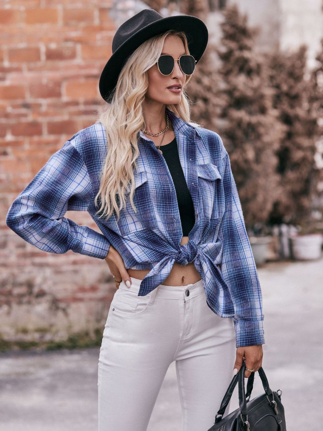 Oversized Plaid Longline Shirt with Dropped Shoulders