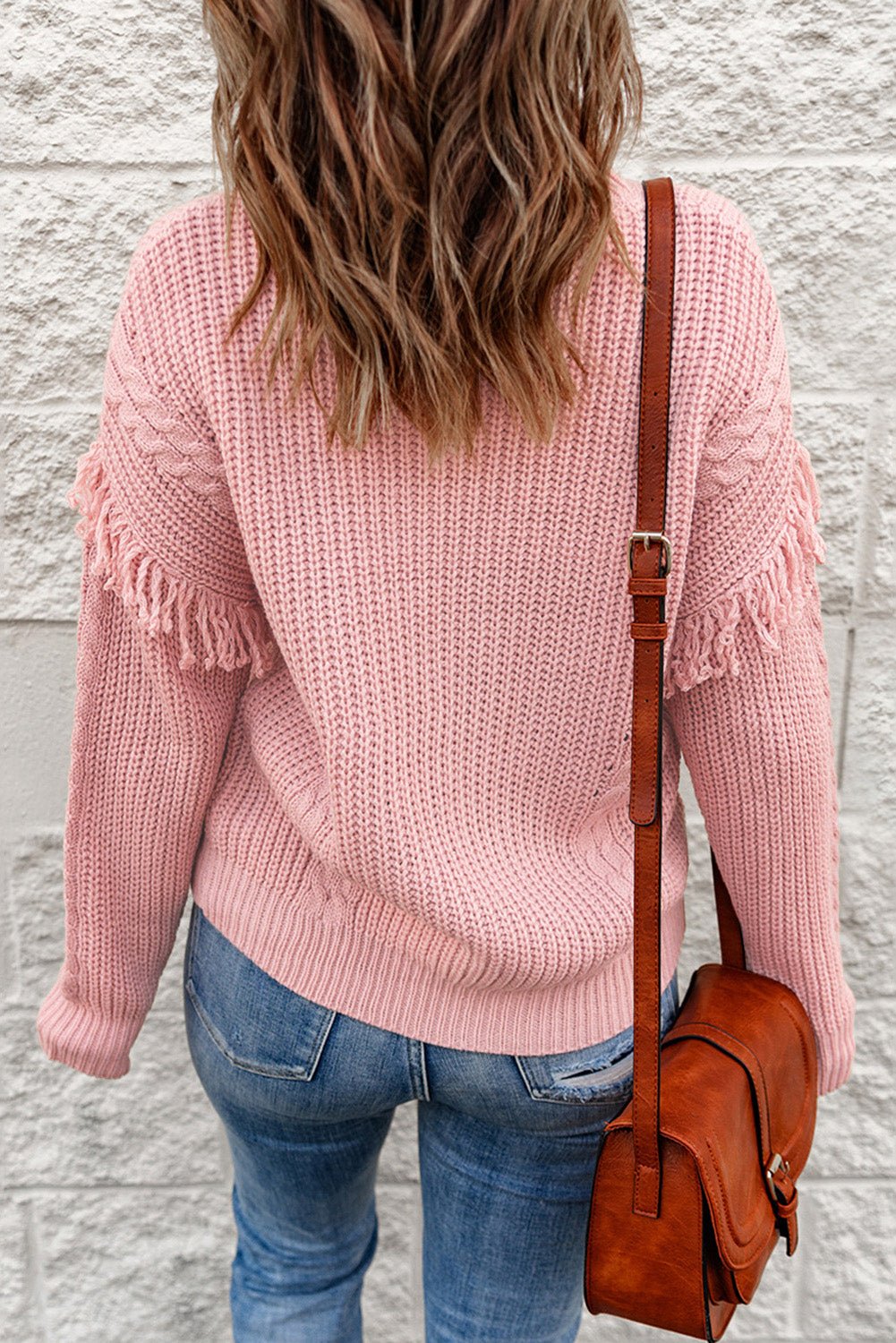 Fashionable Fringe - Trimmed Mixed Knit High - Collar Casual Sweater for Everyday Wear