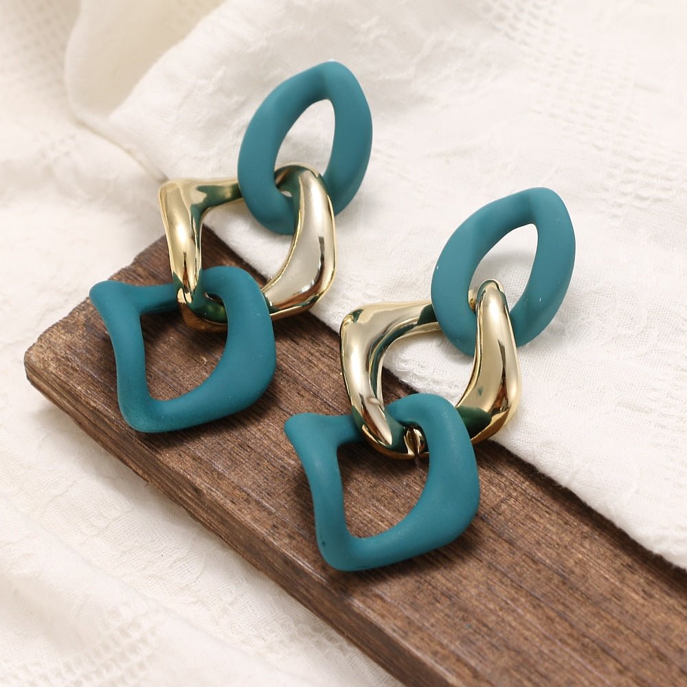 Fashionable Geometric Drop Earrings for Women Made of Acrylic and Zinc Alloy in Black and Turquoise Colors