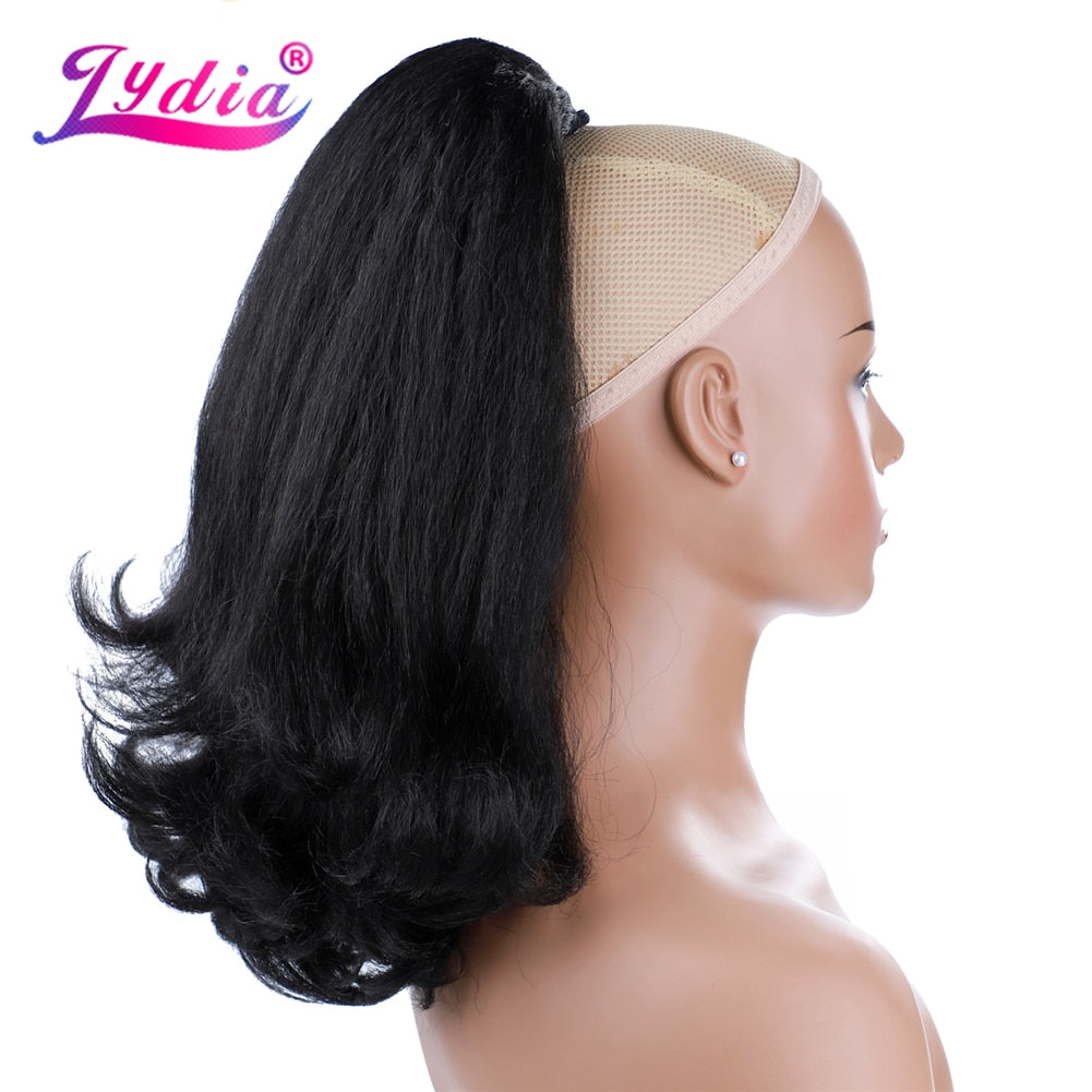 Lydia 16-Inch Synthetic Kinky Straight Ponytail Hair Extension with Curly Tail and Drawstring