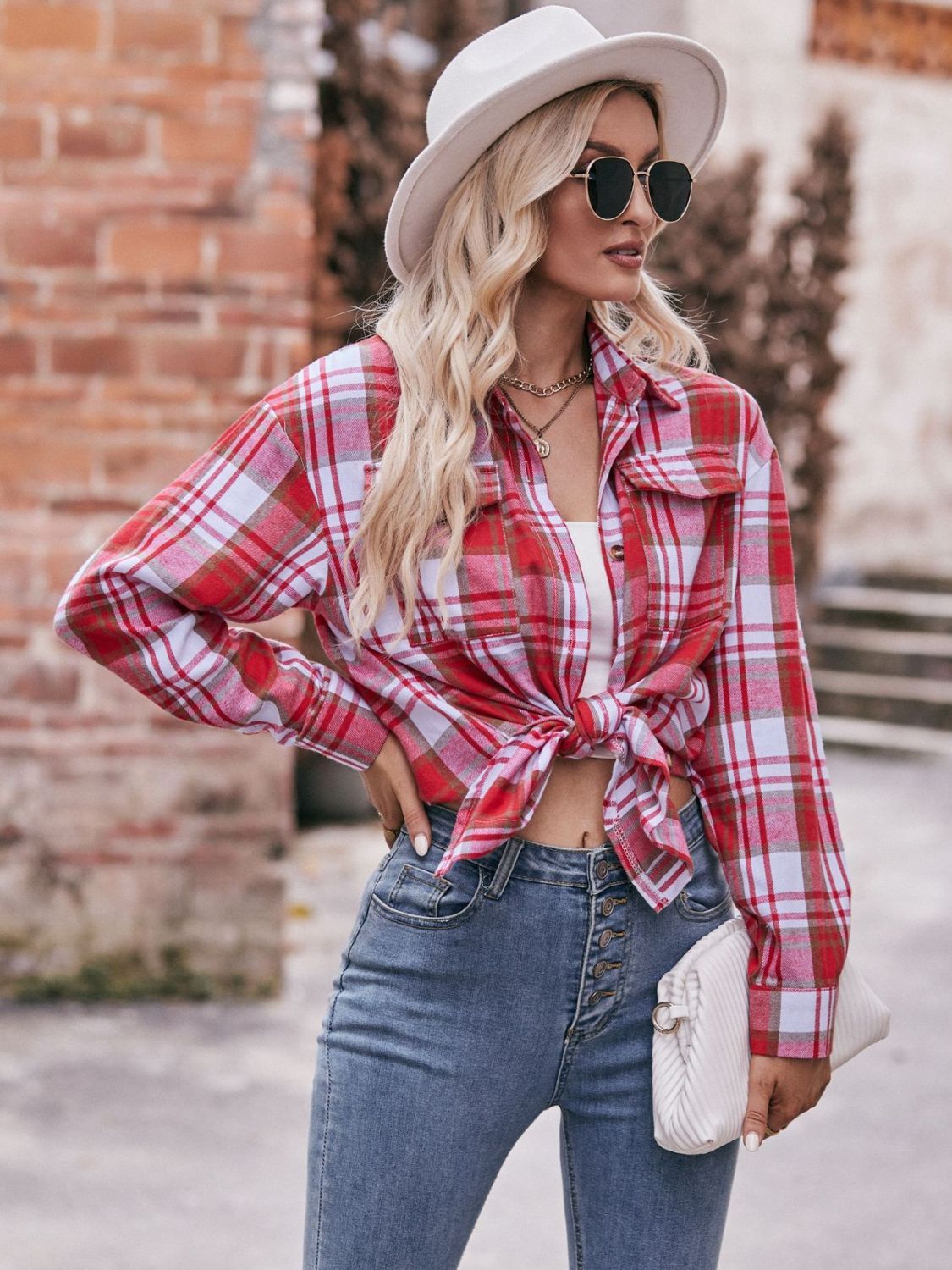 Oversized Plaid Longline Shirt with Dropped Shoulders